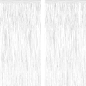 lot 6388 image: 2 Pack Tinsel Backdrop, 3.28 x 7.05 Feet White Party Decorations, Metallic Foil Fringe Curtains Streamer Backdrop, Party Supplies Photo Props for Birthday Anniversaries Wedding