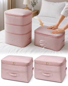 lot 6390 image: Ultra Space Saving Self Compression Organizers, 2 Pack Double Zipper Compression Packing Cubes for Bedding, Comforter Storage Bag for Blankets Duvet Quilts Pillows Queen King (Pink, X-Large)