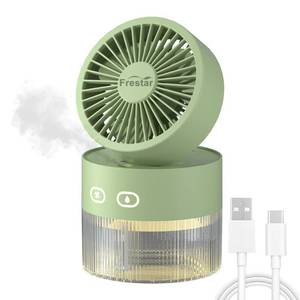 lot 7022 image: frestar Personal Cooling Fan and Small Air Humidifier 350ml with LED Night Light, Desktop USB Charging 3 in 1 for Office and Small Room, No Battery, Green