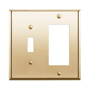 lot 8287 image: ENERLITES Combination Toggle and Decorator Switch Metal Wall Plate, Stainless Steel 201, Corrosion Resistant, Size 2-Gang 4.50 x 4.57, 771131-PB, Polished Brass, Gold