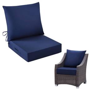 lot 9112 image: IASEAHK Outdoor Chair Cushions, 24 x 24 Inch Outdoor Cushion for Patio Furniture, Patio Chair Cushion, Waterproof & Fade Resistant Deep Patio Furniture Cushions Set with Handle and Ties, Navy Blue