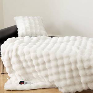 lot 9123 image: VELLUBAM Faux Fur Heated Blanket Throw White - Luxury Fluffy Rabbit Bubble Electric Blanket with 6 Heating Levels, 4 Time Settings, Ideal Gift for Women, Machine Washable (50x60)