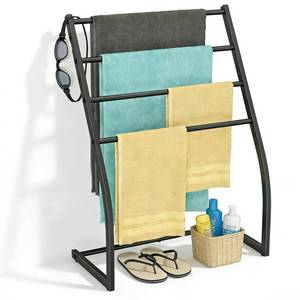lot 9126 image: Honiter Towel Drying Rack for Bathroom, Free Standing Towel Rack, 4 Tier Wide Towel Dryer Rack, Pool Towel Racks Outdoor, Blanket Ladder Holder, Metal Towel Bar Stand for Oversized Bath Towel