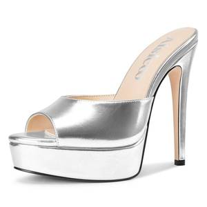 lot 9129 image: Aisicoo Womens Stiletto Platform Heel Peep Open Toe Sandals Mules Shoes Shoes Slip-on Prom Party Dress Summer 5.3 Inches Heels Silver 7 M US