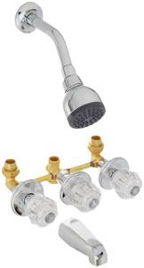 lot 9135 image: Homewerks Worldwide 10-B83WCHB Three-Handle, One-Spray Bathtub and Shower Faucet Set 5 Year Warranty, Chrome Finish