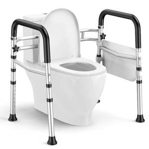 lot 9148 image: Toilet Safety Rails for Seniors, Adjustable Height & Width Toilet Safety Frame with Handles (350LB Capacity), Elderly Assistance Products for Handicapped, Foldable Toilet Bars Fits Any Toilet