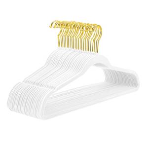 lot 9956 image: MIZGI Premium Velvet Hangers Pack 50 Pcs Heavyduty - Non Slip Slimline - Velvet Suit Hangers White - Gold Hooks,Space Saving Clothes Hangers