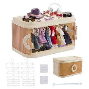 lot 9959 image: SAGECHEX Foldable Doll Wardrobe Storage Box, Compatible with Labubu Clothes, Designed for 1517cm Doll Clothing, Includes 12 Hangers, 1 Hanging Rod, Dust Cover, Coat hangerand Display Shelf.