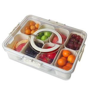 lot 9966 image: Hekmaden Snackle Box Container 8-Section,Clear Divided Tray wSecure Lid & Handle,Perfect Organizer for Fruits, Veggies, Candy & Charcuterie,Dishwasher Safe,Ideal for Travel, Parties & Picnics(1)