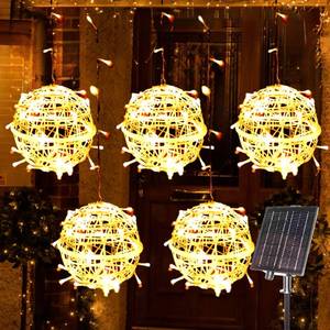lot 9968 image: WISEgham Christmas Solar String Lights Outdoor, 5Pc 200LED 32.8ft Solar Powered Globe Fairy Lights Waterproof, 8 Modes Ball Lights Outside for Tree Garden Yard Porch Lawn Holiday Decor, Warm White