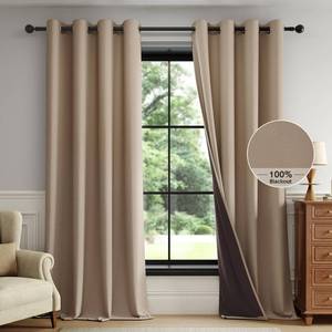 lot 9991 image: FMFUNCTEX 100% Brown Blackout Curtains for Bedroom, Solid Weave Textured Geometric Weave Curtains 108 Inches Long Thermal Insulated Curtains Living Room, Black Out Drapery Grommet 2 Panels