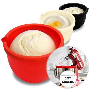 lot 9995 image: KitchenAid 5 Qt Tilt-Head Silicone Bowl Liners, Non-Stick, Odorless, Heat & Cold Resistant, Thicker Mixer Bowl Liners with Lids, Set of 3 (Red��Beige��Black��