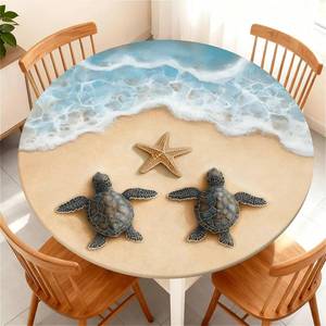 lot 10068 image: COTAIL Round Tablecloth with Elastic Waterproof Table Cover for Up to 53-60 Round Table, Oil Proof Circle Cover for Kitchen Dining Camping Picnic Party Holiday,Turtle
