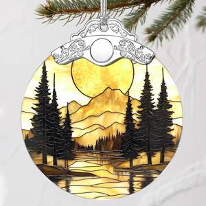 lot 10461 image: 5 pack Mountain Sunset Stained Glass Ornament Christmas Decorations, Ornaments for Christmas Tree & Holiday Ornaments �� Holiday Presents, Gift Exchange Ideas & Elegant Gift for Family, Coworkers & Friends