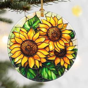 lot 10462 image: 5 pack Sunflower Christmas Ornaments, Dodosky 2.8in Ceramic Xmas Decor, Christmas Tree Ornaments, Xmas Decorations for Tree, Holiday Ornament, Gift Ideas, Flower Lover Gifts, Sunflower Gifts for Mom Grandma