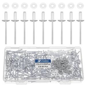 lot 10465 image: JTAREA 250pcs 18 x 14 Silver Aluminum Pop Rivets with Stainless Steel Washers 3.2 x 6.4mm Blind Rivet Assortment Kit