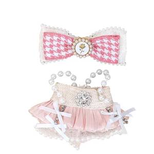 lot 10467 image: Novadex Doll Clothes for 17cm Dolls, Cute Outfit with Accessories �� Plaid Tweed Dress & Pearl Bow (No Doll) (Pink Bow)