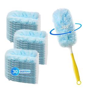 lot 10475 image: 30 Count Dusters Refills with 1 Handle, Multi-Surface Disposable Duster, 360 Heavy Duty Duster Refills, Microfiber Duster kit, for Cleaning Home, Blinds, Fans, Corners