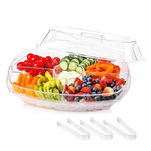 lot 11407 image: IVYHOME Fruit Ice Serving Tray, Chilled Veggie Tray, Shrimp Cocktail Serving Dish, Appetizer Serving Platter for Parties, with Lid and 4 Compartments (Used)