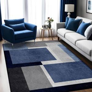 lot 11416 image: AICLIV Washable Low-Profile Geometric Area Rug, 0.2 inch Thin Abstract Rug Design for Living Room & Bedroom Decor, 5x7 ft Blue Grey Modern Non-Slip Floor Rug