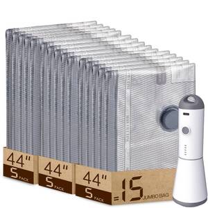 lot 11433 image: Vacbird 15 Jumbo Size Vacuum Bags for Clothes Storage,Space Saver for Luggage Packing and Moving,Vacuum Sealed Bags for Clothing, Bedding, Blankets and Comforters