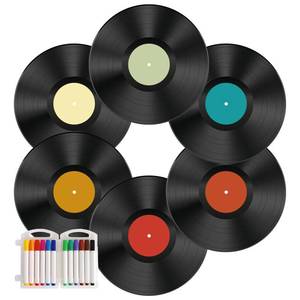 lot 11441 image: Leptetek 6 PCS Vinyl Record Wall Decor Set, 12 Inch Vintage Record Decorations with Adhesive Tape and Center Labels, Retro Music Party Room Decor