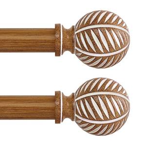 lot 11444 image: HTZON 2 Pack Wood Curtain Rods 48 to 84 Inch,1 Inch Boho Adjustable Curtain Rod,Imitation Wood Grain Leaf Window Curtains Rods,Farmhouse Rustic Heavy Duty Drapery Poles,Brown Drapery Rod Set 36-88
