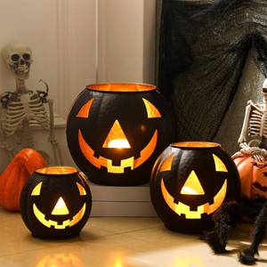 lot 11473 image: Kittmip 3 Pcs Halloween Metal Jack O Lanterns Pumpkin Set with LED Candles and Black Creepy Cloth Set of 3 Jack O Lantern Halloween Fall Outside or Inside Table Ornaments for Home Festival Party Decor