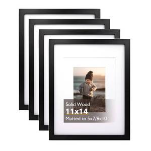 lot 11475 image: KINLINK 11x14 Picture Frame Black, Solid Wood Frames with Acrylic Plexiglass for Pictures 5x78x10 with Mat or 11x14 without Mat, Tabletop and Wall Display, Set of 4