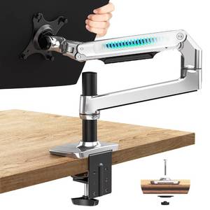 lot 11481 image: Ergounion Single Monitor Arm Desk Mount, Holds Screens up to 40 Inches and 25 lbs, Fully Adjustable Vesa Monitor Mount with C-Clamp and Grommet Base, Aluminum, Silver