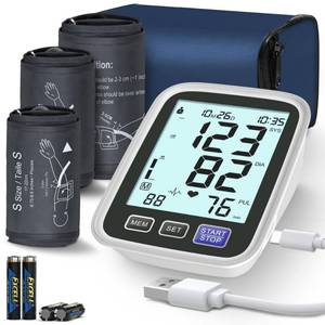 lot 11491 image: Blood Pressure Machine Upper Arm, 3 Size Cuffs, Small 7-9, MediumLarge 9-17 and Extra Large XL Cuff 13-21, Accurate Automatic Digital BP Cuff Home Use, Large Backlit BP Monitor 3-User 1500 Mem