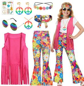 lot 12029 image: Koatobbor Hippie Costume for Girls Kids 60s 70s Hippie Outfits Set Halloween Party Dress Up (4-6 Years) (Only Jacket)
