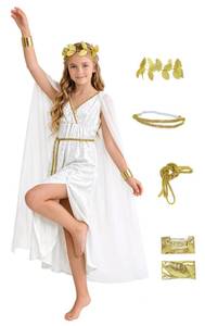 lot 12048 image: UQJE 6Pcs Kids Greek Toga Costume Set Halloween Cosplay Roman Goddess Grecian Outfit for Children