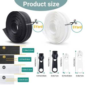 lot 12050 image: BIGCOMER #3 Nylon Long Zipper Tape for Sewing - 22 Yards Black & White Zippers by The Yard with 40pcs Bulk Metal Sliders - DIY Zipper Repair Kit & Replacement for DIY Bags, Purses, Tailor Crafts