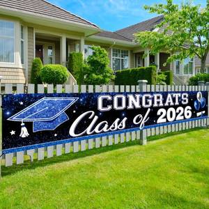 lot 12057 image: Blue White Class of 2026 Graduation Party Decorations, 9 45ft Congrats Grad Yard Sign Banner, Graduation Decor for Elementary High School College Parties Supplies (Class Blue)