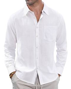 lot 12061 image: J.VER Mens Long Sleeve Linen Cotton Shirts Casual Button Down Shirt Summer Beach Tops with Pocket White Large
