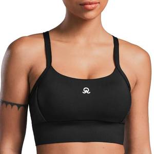 lot 12062 image: FlareMove Longline Sports Bras for Women Padded Workout Crop Tank Tops with Built in Bra Adjustable Black Sports Bra L