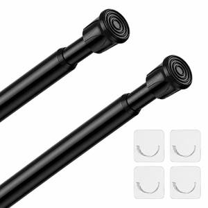 lot 12069 image: QINGYUN 2 Pack Black Spring Tension Curtain Rods 28-48 Inches, Spring Loaded Curtain Rods No Drilling, Adjustable Small Tension Rod for Windows, Kitchen, Doorway, Bathroom, Closet
