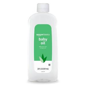 lot 12076 image: Amazon Basics Baby Oil with Aloe Vera & Vitamin E, Helps Prevent Moisture Loss, 20 Fl Oz (Pack of 1) (Previously Solimo) (Slightly Used)