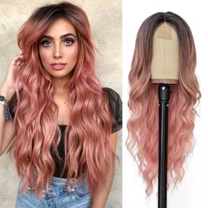 lot 12441 image: NAYOO Long Ombre Pink Wavy Wig for Women 26 Inch Middle Part Curly Wavy Wig Natural Looking Synthetic Heat Resistant Fiber for Daily Party Use (Ombre Pink)