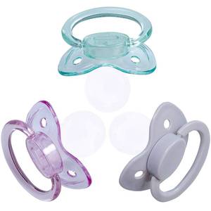 lot 12445 image: J&Or The Classic Original Adult Sized Pacifier Dummy - Three Color Pack -Ash Gray  Transparent Purple  Transparent Green - NEW Set
