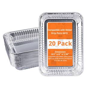 lot 12456 image: SilvaKoon 20 Pack Grill Drip Pans, Compatible with Weber 6415 Grill Accessories, Genesis, Traveler, Q Series, Disposable Aluminum, Foil Grease Trays 8.5 X 6 (20 Pack)