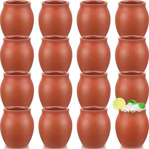 lot 17343 image: Nuogo Set of 16 (3oz) Cantaritos de Barro Mexicanos Mini Cantaritos Shooters Pottery Cocktail Glasses for Tequila, Margaritas, Mojitos, Mexican Jarritos de Barro Mexicanos, Taco Tuesday Cocktail Cups