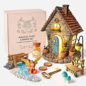 lot 17345 image: ALOVAK My Fairy Garden Kit �� 13-Piece Fairy House Set �� 7.1 High Fairy House with Open Door & Solar Light, Fairy Bridge, Glowing Stones & Miniature Accessories �� Outdoor Garden Decor Gift