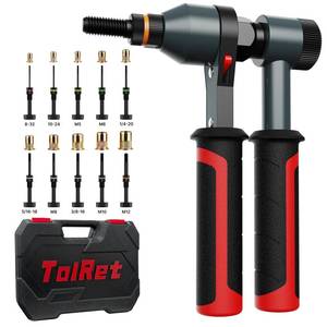 lot 17348 image: TOLRET Rivet Nut Tool Rivet Nut Kit, Rivnut Tool Kit with 10 Metric and SAE Mandrels, 100 Pcs Rivet Nuts Assortment Kit, Professional Ratchet Nutsert Tool Kit with Rugged Carrying Case, TR21