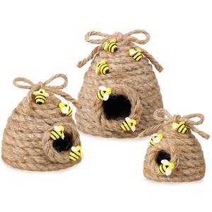 lot 17349 image: Jutom 3 Pcs Bee Hive Decor Honey Bee Tiered Tray Decor Summer Spring Honeybee Decorations Mini Jute Farmhouse Beehive for Kitchen Table Shelf Home Coffee Bar Themed Party(Vintage Color)