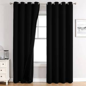 lot 17352 image: ChrisDowa 100% Blackout Curtains for Bedroom with Black Liner, 2 Thick Layers Total Blackout Thermal Insulated Grommet Window Curtains 2 Panels Set (Black, 52 x 84 Inch)