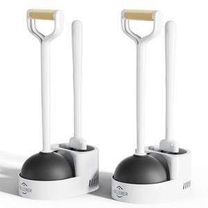 lot 17357 image: Sellemer 2 in 1 Toilet Brush and Plunger Set, Curved Design Head for Deep Clean, Heavy Duty Toilet Bowl Brush and Plunger Combo with Holder for Bathroom,White, 2 Pack