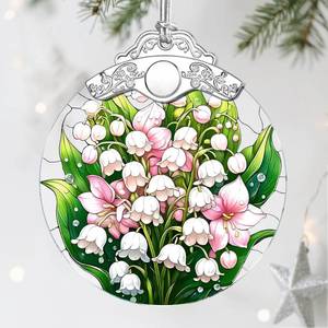 lot 18343 image: (Lot of 3) Stained Glass Ornament, Christmas Ornaments, Christmas Decorations for Tree, Holiday Ornament, Gifts for Flower Lovers, Holiday Party Gifts, Gift Ideas & Xmas Gift - Lily of The Valley