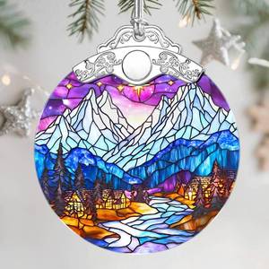 lot 18350 image: (Lot of 3) Stained Glass Ornament, Christmas Ornament, Hanging Ornaments for Home Decor & Christmas Tree Ornaments �� Exquisite Holiday Decor, Xmas Gifts & Holiday Present - Mountain Landscape
